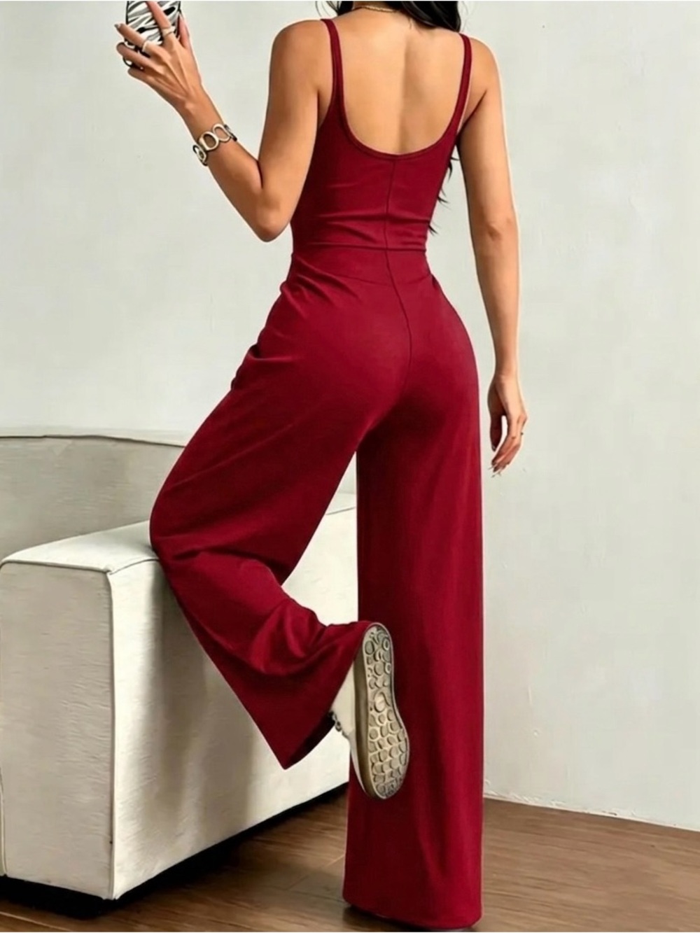 Sleeveless Wide-Leg Jumpsuit in Burgundy